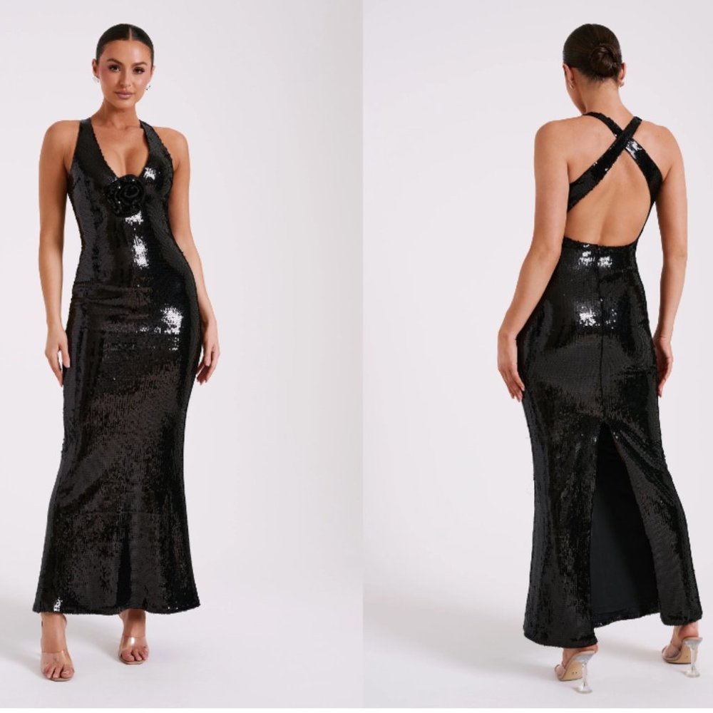 Eliza Rose Sequin Maxi Dress - Black XS